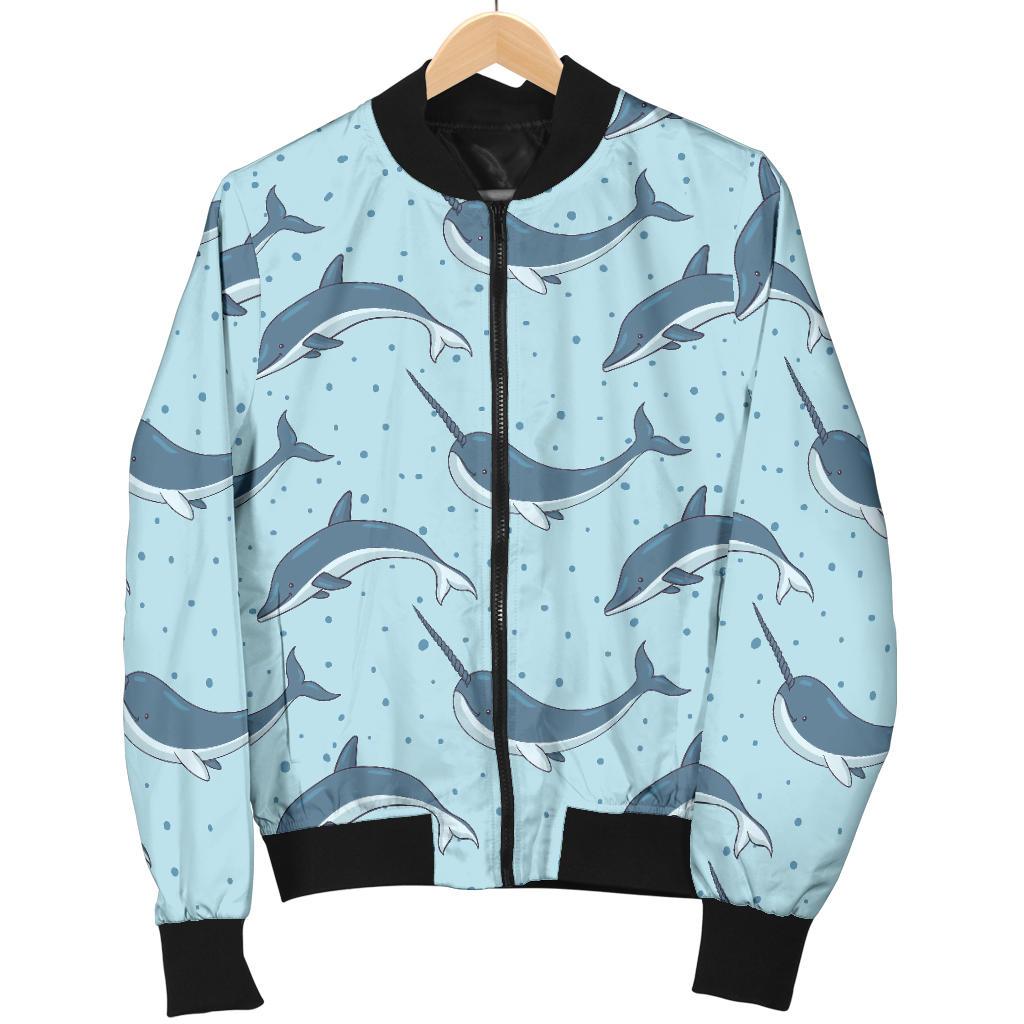 Narwhal Dolphin Print Women Casual Bomber Jacket