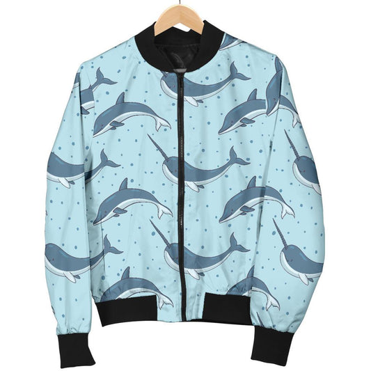 Narwhal Dolphin Print Women Casual Bomber Jacket