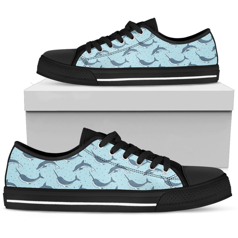 Narwhal Dolphin Print Women Low Top Shoes