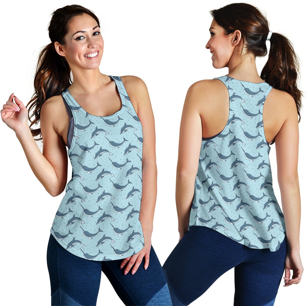 Narwhal Dolphin Print Women Racerback Tank Top