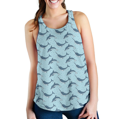 Narwhal Dolphin Print Women Racerback Tank Top