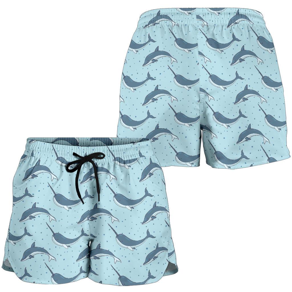Narwhal Dolphin Print Women Shorts-JTAMIGO.COM