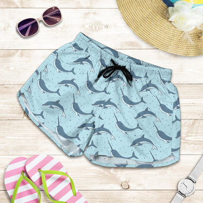 Narwhal Dolphin Print Women Shorts-JTAMIGO.COM