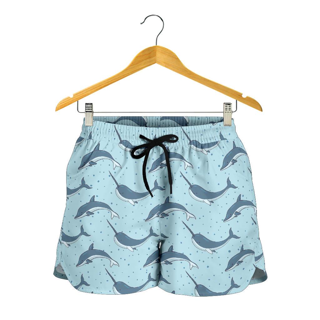 Narwhal Dolphin Print Women Shorts-JTAMIGO.COM