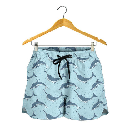 Narwhal Dolphin Print Women Shorts-JTAMIGO.COM