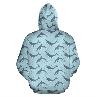 Narwhal Dolphin Print Zip Up Hoodie