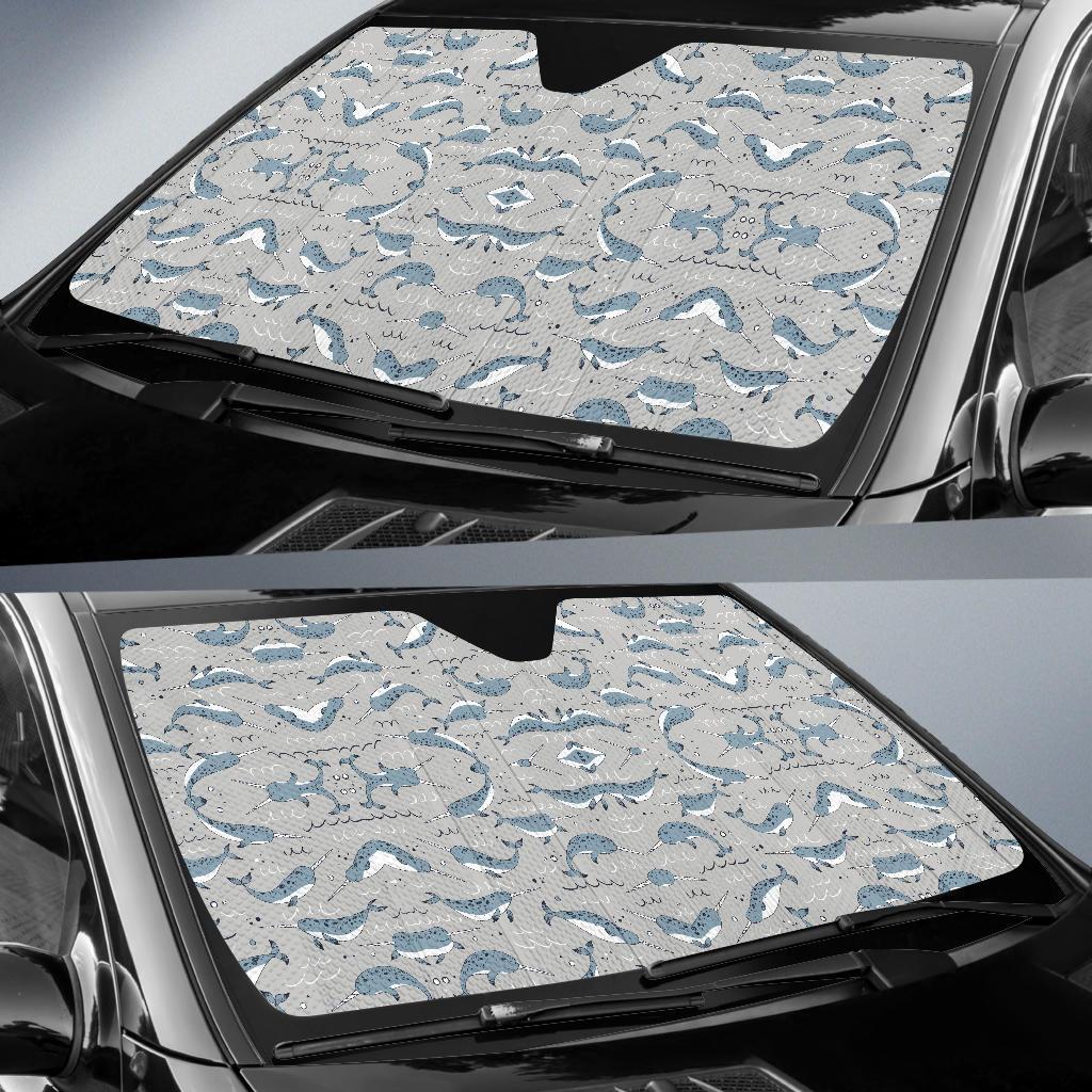 Narwhal Pattern Print Car Sun Shade For Windshield