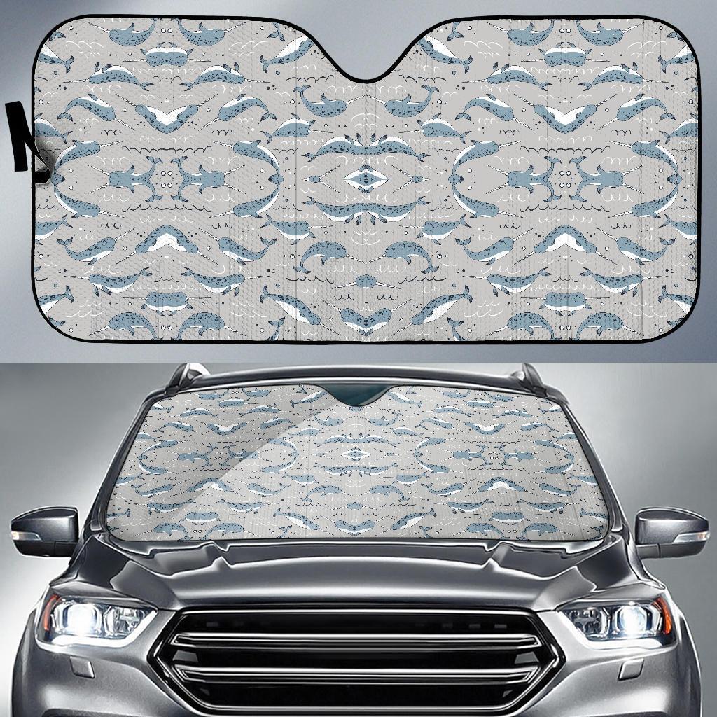 Narwhal Pattern Print Car Sun Shade For Windshield