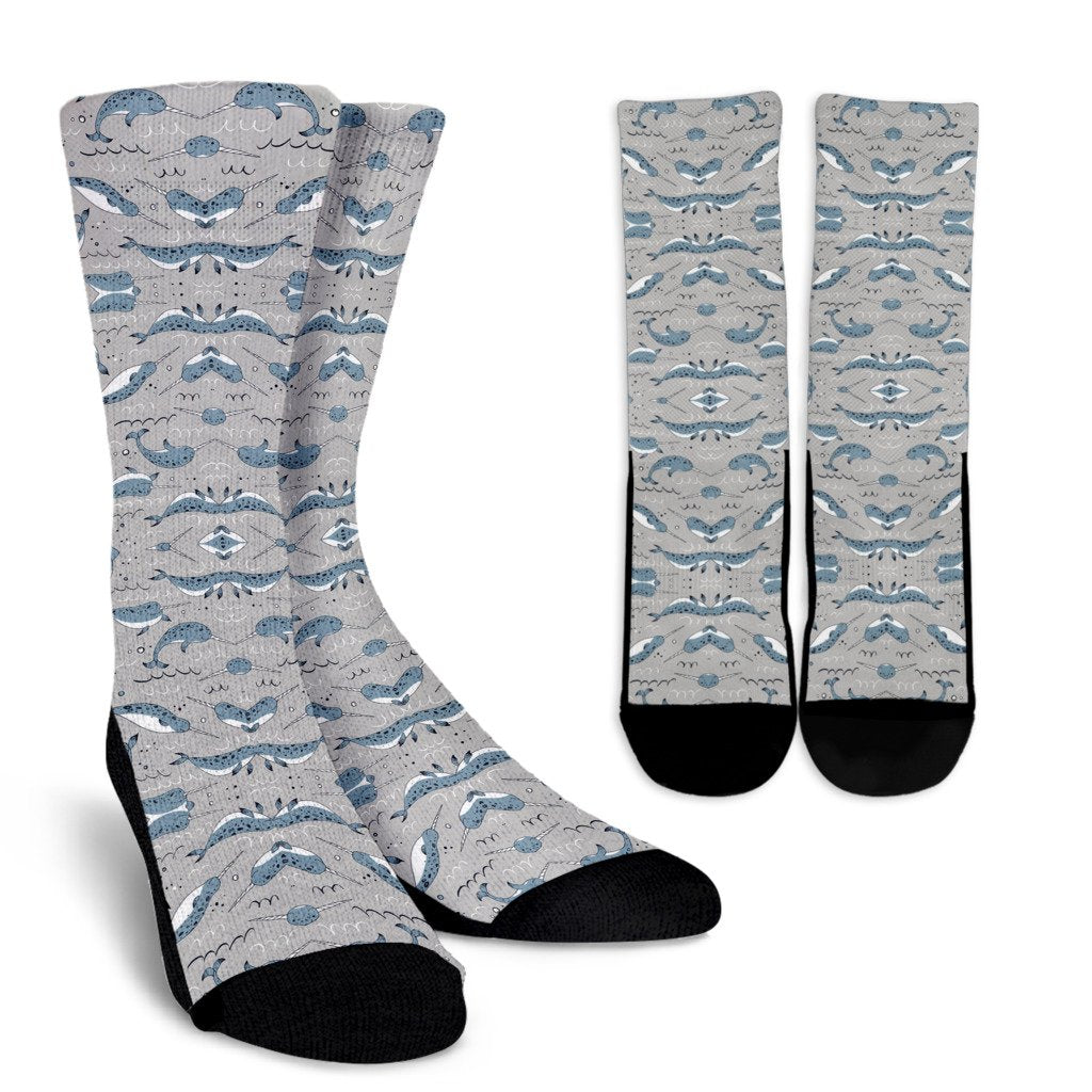 Narwhal Pattern Print Crew Socks