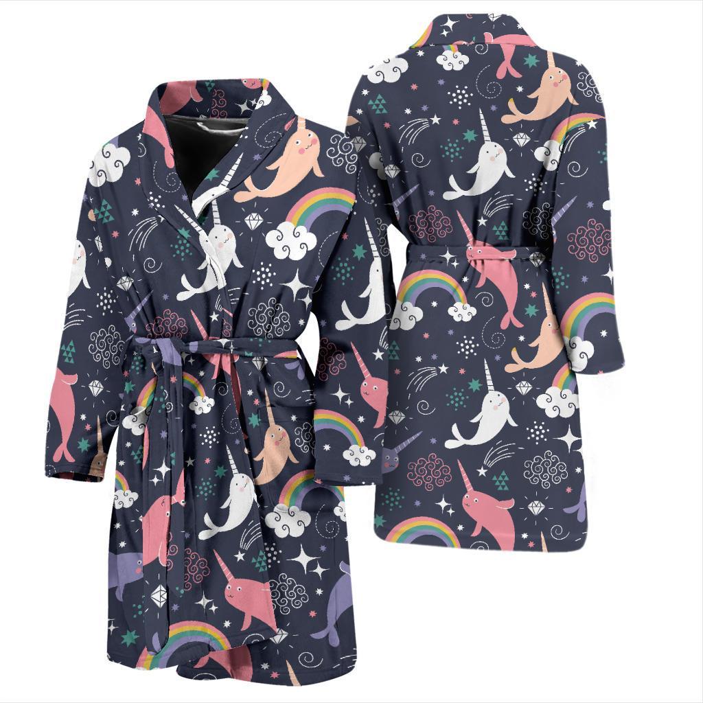 Narwhal Pattern Print Design 01 Men Bathrobe-JORJUNE.COM