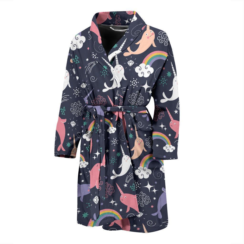 Narwhal Pattern Print Design 01 Men Bathrobe-JORJUNE.COM