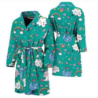 Narwhal Pattern Print Design 04 Men Bathrobe-JORJUNE.COM