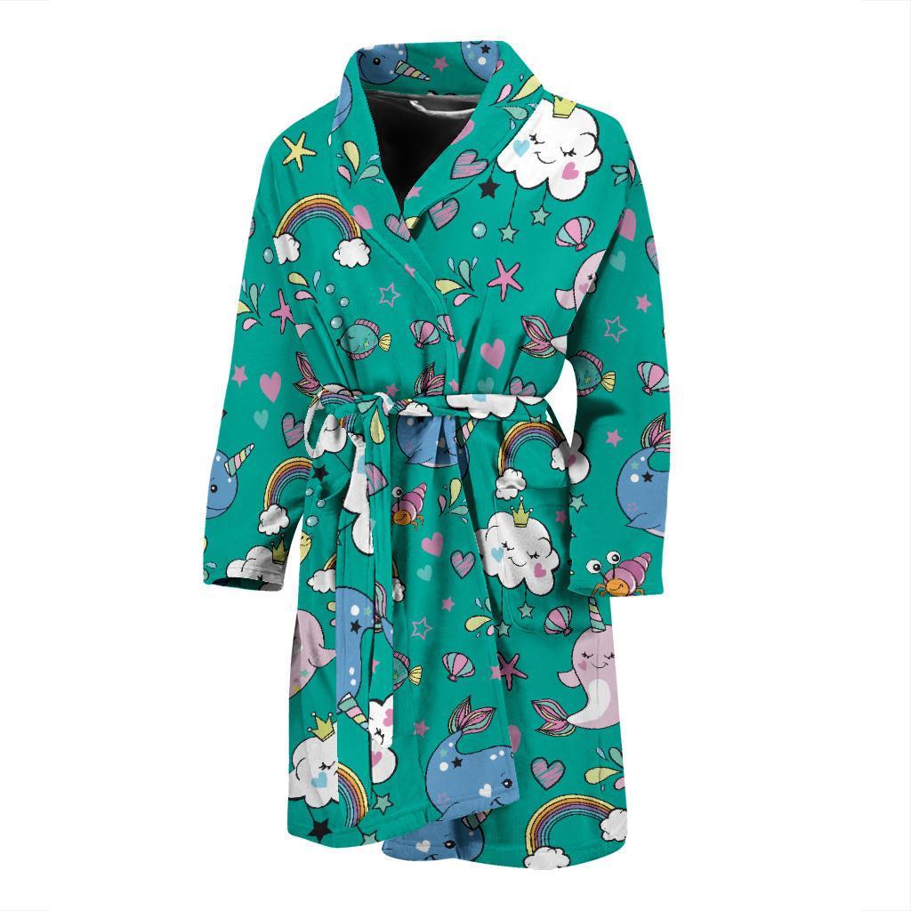Narwhal Pattern Print Design 04 Men Bathrobe-JORJUNE.COM