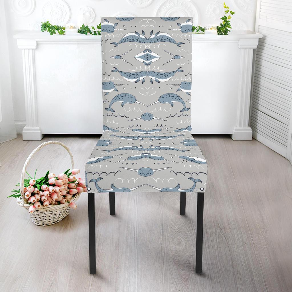 Narwhal Pattern Print Dining Chair Slipcover-JTAMIGO.COM