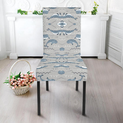 Narwhal Pattern Print Dining Chair Slipcover-JTAMIGO.COM