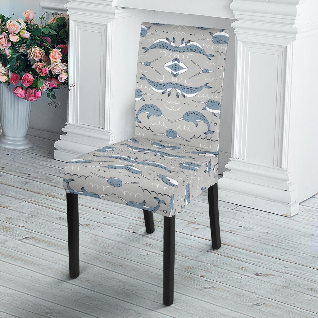 Narwhal Pattern Print Dining Chair Slipcover-JTAMIGO.COM