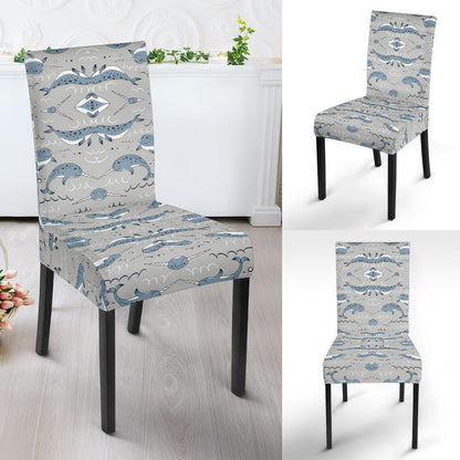 Narwhal Pattern Print Dining Chair Slipcover-JTAMIGO.COM