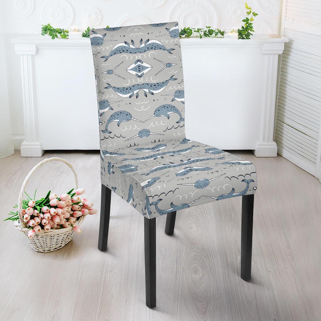 Narwhal Pattern Print Dining Chair Slipcover-JTAMIGO.COM