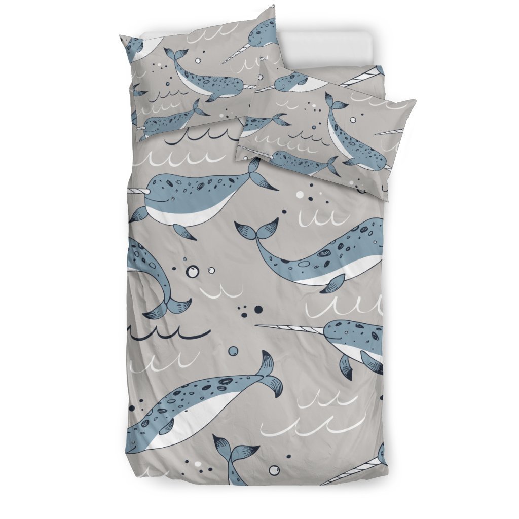 Narwhal Pattern Print Duvet Cover Bedding Set