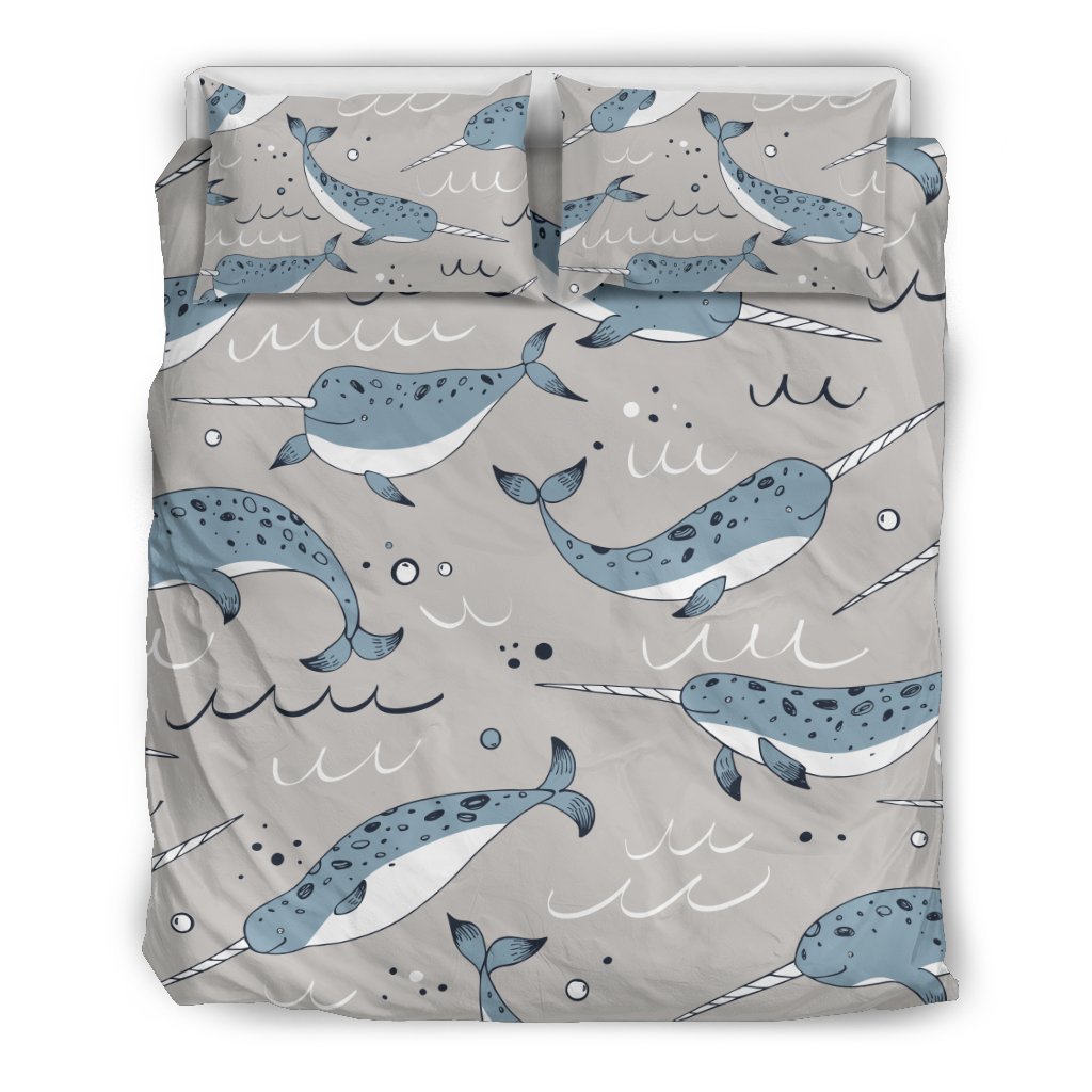 Narwhal Pattern Print Duvet Cover Bedding Set