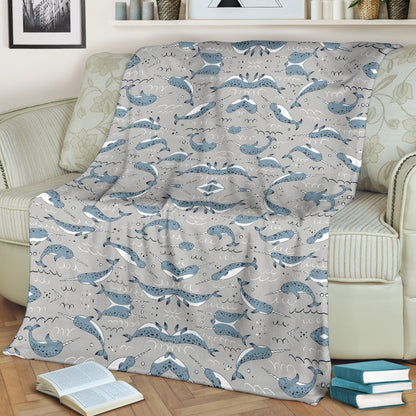 Narwhal Pattern Print Fleece Blanket