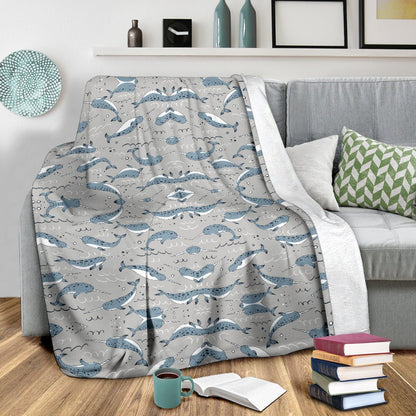 Narwhal Pattern Print Fleece Blanket