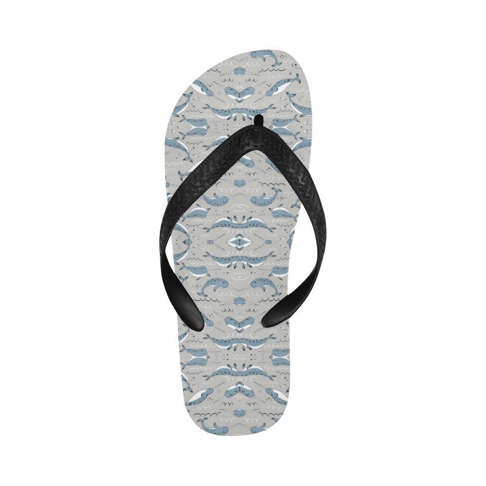Narwhal Pattern Print Flip Flops-JTAMIGO.COM
