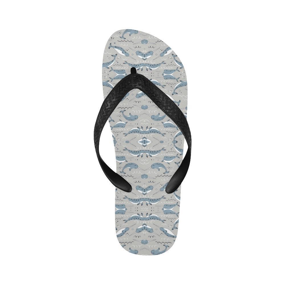 Narwhal Pattern Print Flip Flops-JTAMIGO.COM