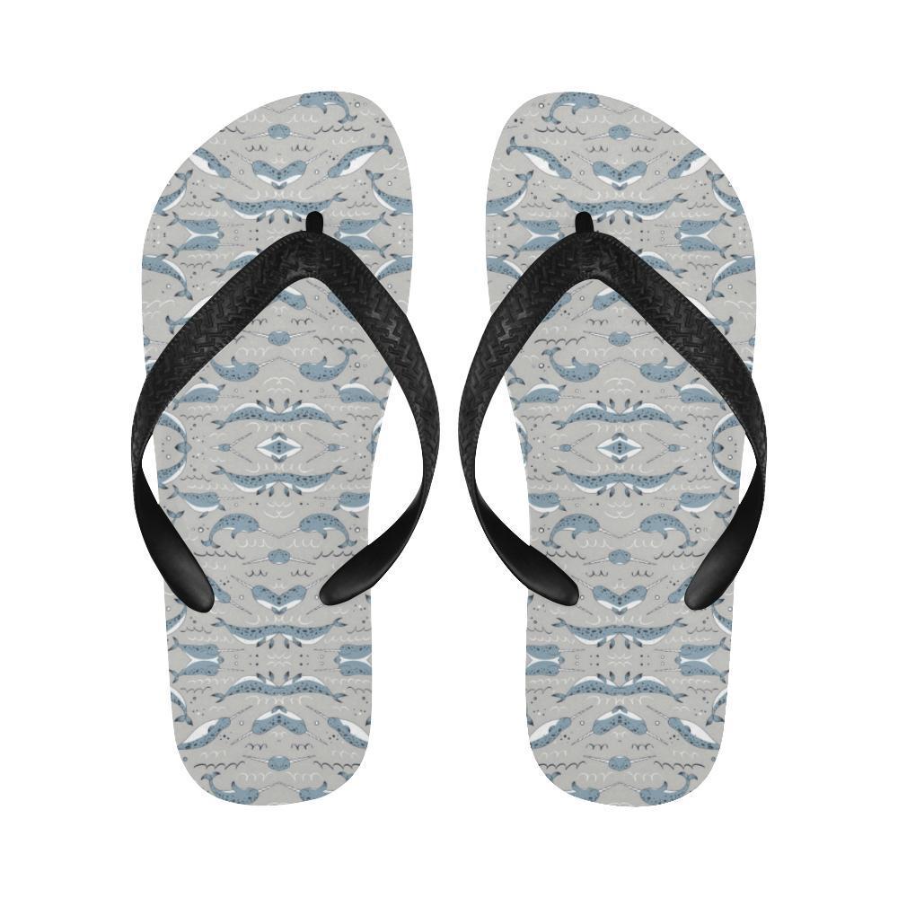 Narwhal Pattern Print Flip Flops-JTAMIGO.COM