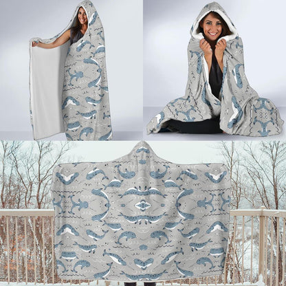 Narwhal Pattern Print Hooded Blanket-JTAMIGO.COM