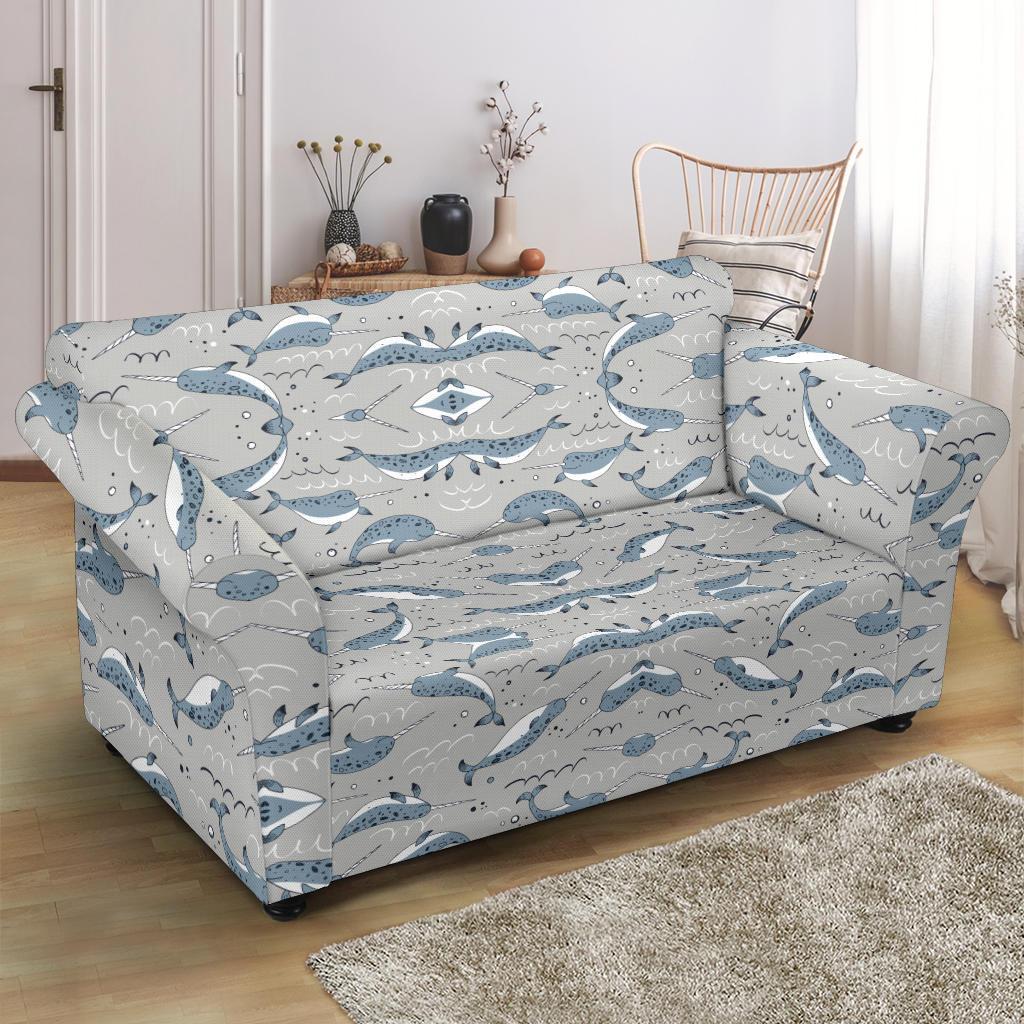 Narwhal Pattern Print Loveseat Slipcover-JTAMIGO.COM