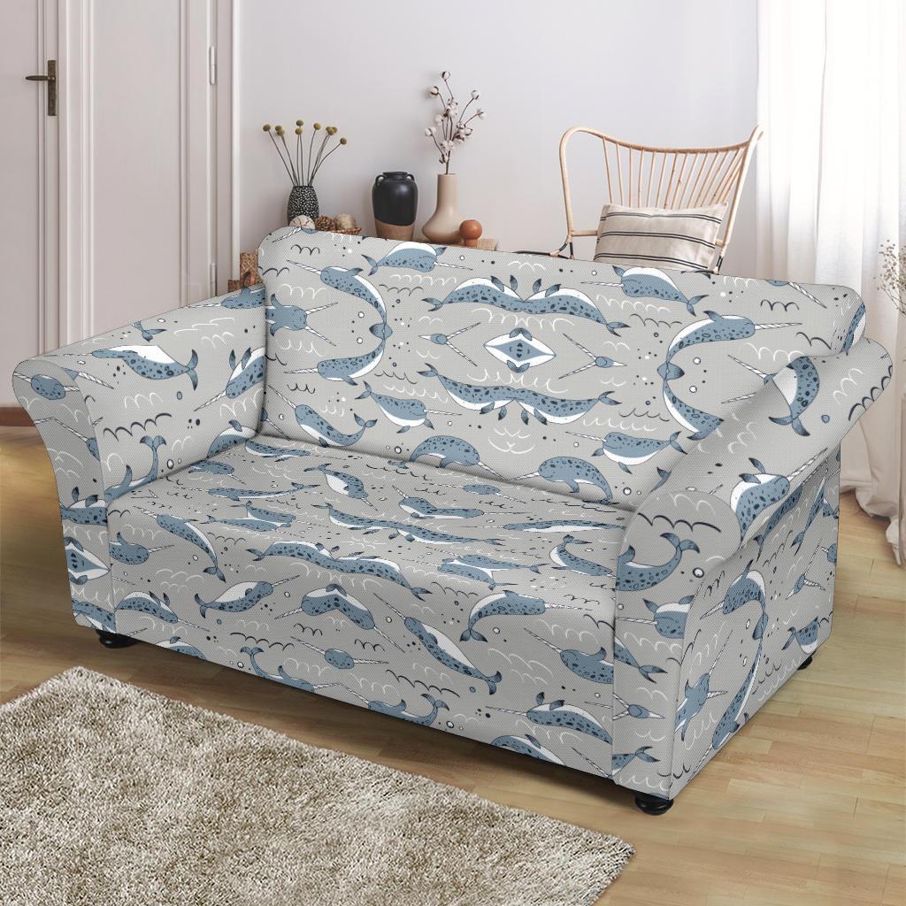 Narwhal Pattern Print Loveseat Slipcover-JTAMIGO.COM