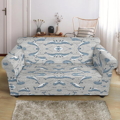 Narwhal Pattern Print Loveseat Slipcover-JTAMIGO.COM