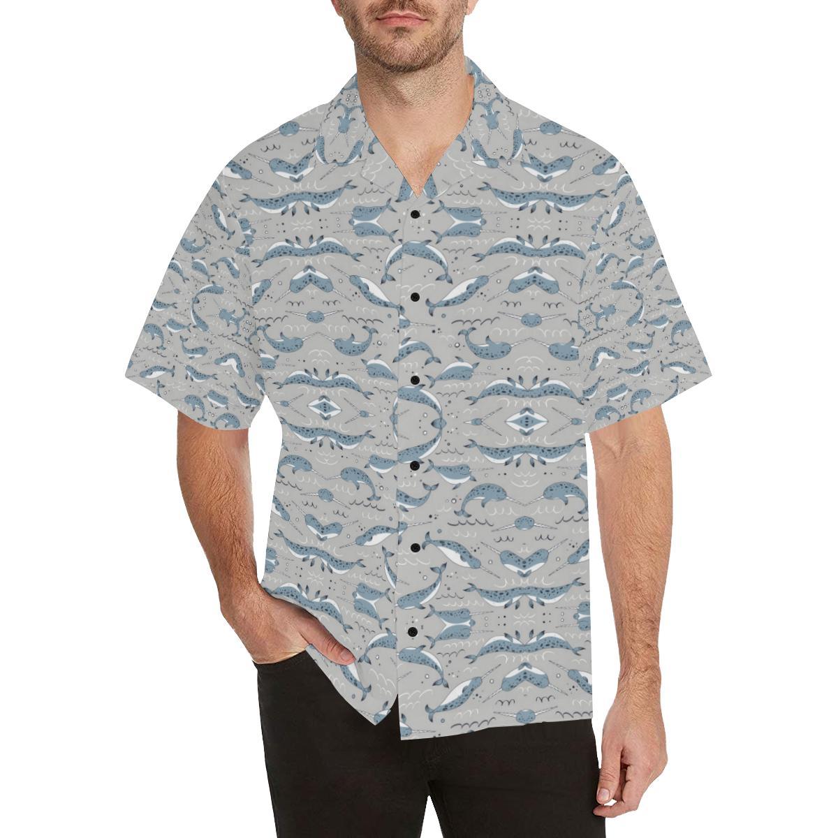 Narwhal Pattern Print Men Aloha Hawaiian Shirt