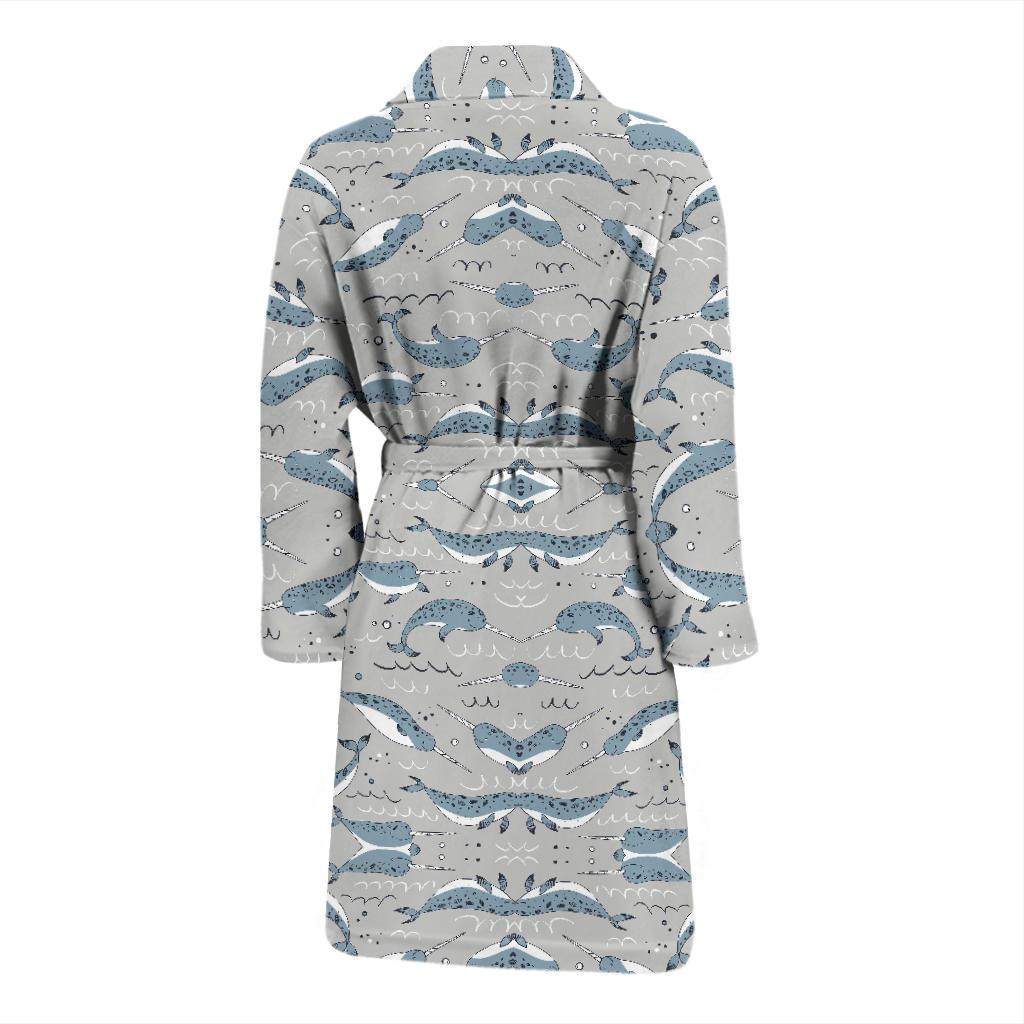 Narwhal Pattern Print Men Bath Robe-JTAMIGO.COM