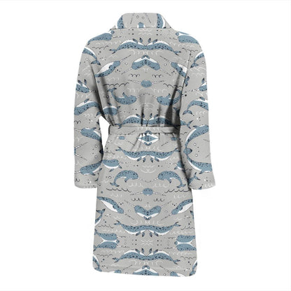 Narwhal Pattern Print Men Bath Robe-JTAMIGO.COM