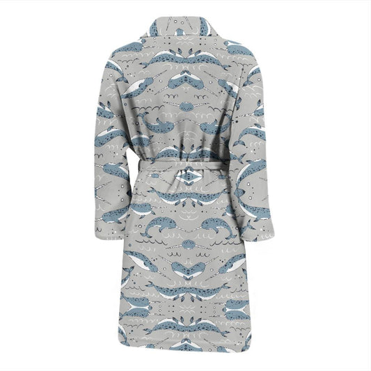 Narwhal Pattern Print Men Bath Robe-JTAMIGO.COM