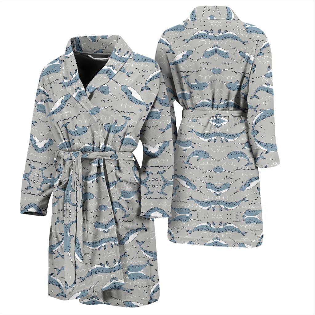Narwhal Pattern Print Men Bath Robe-JTAMIGO.COM