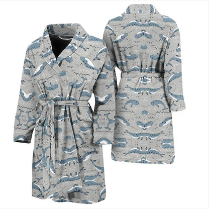 Narwhal Pattern Print Men Bath Robe-JTAMIGO.COM