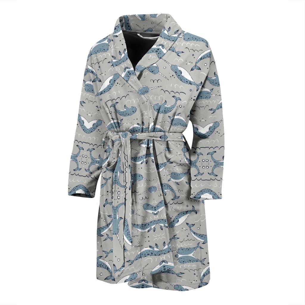 Narwhal Pattern Print Men Bath Robe-JTAMIGO.COM