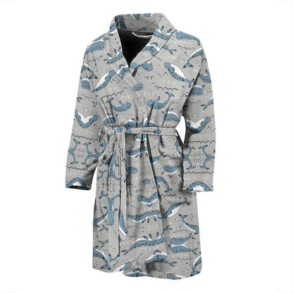 Narwhal Pattern Print Men Bath Robe-JTAMIGO.COM