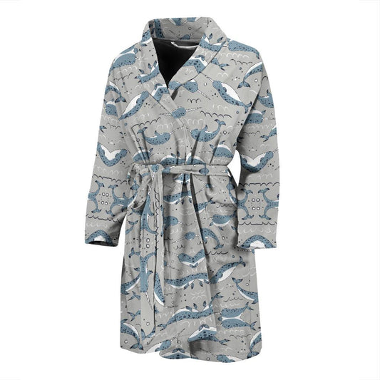 Narwhal Pattern Print Men Bath Robe-JTAMIGO.COM