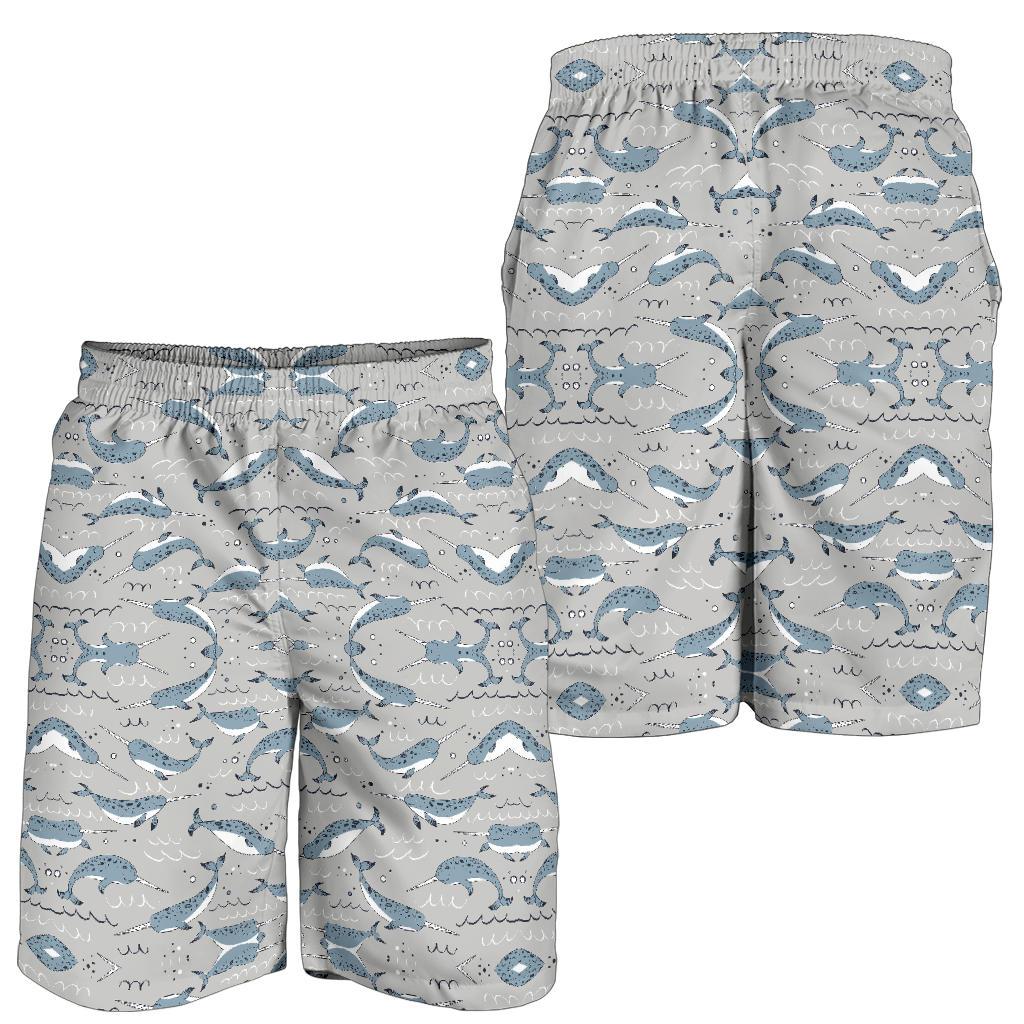 Narwhal Pattern Print Mens Shorts-JTAMIGO.COM