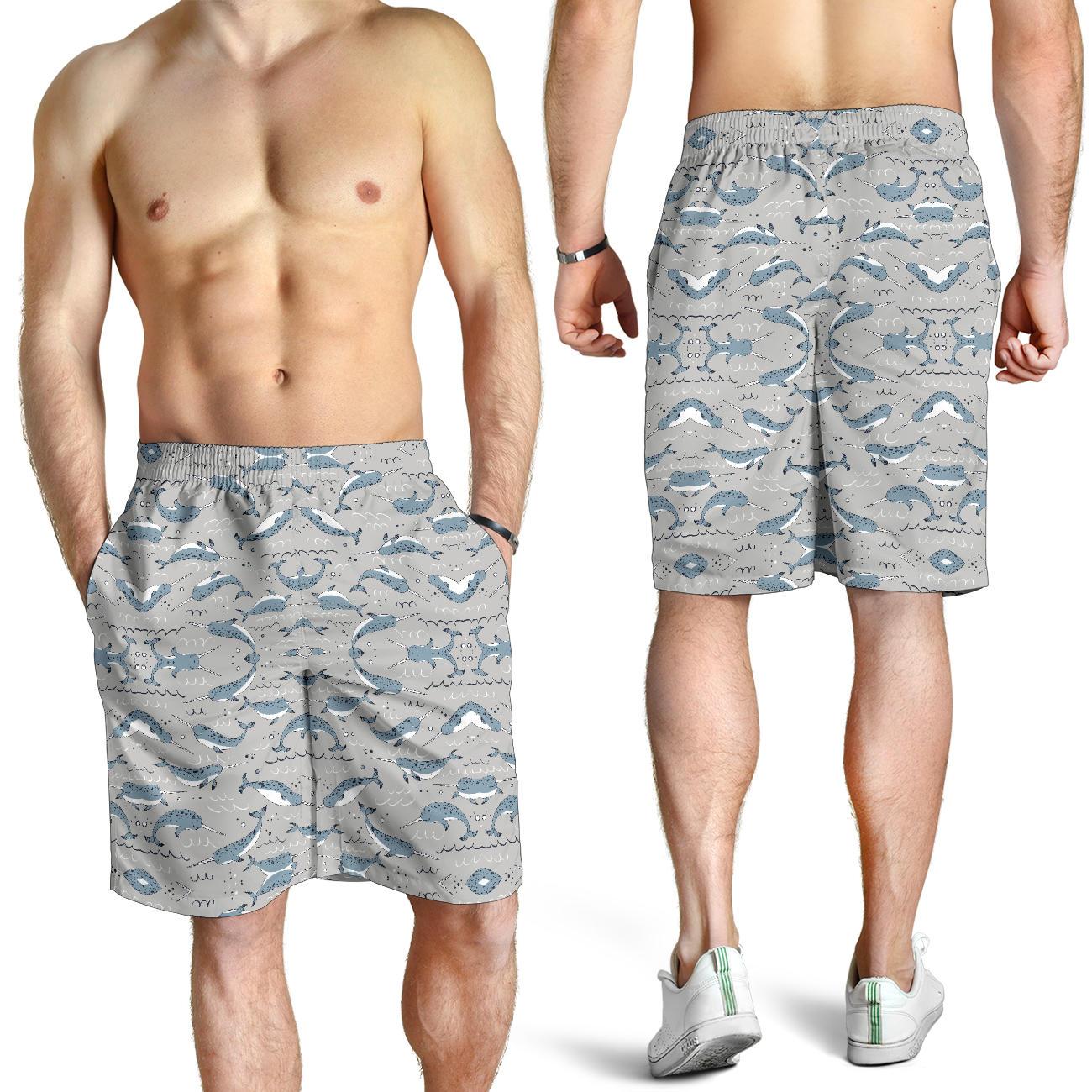 Narwhal Pattern Print Mens Shorts-JTAMIGO.COM