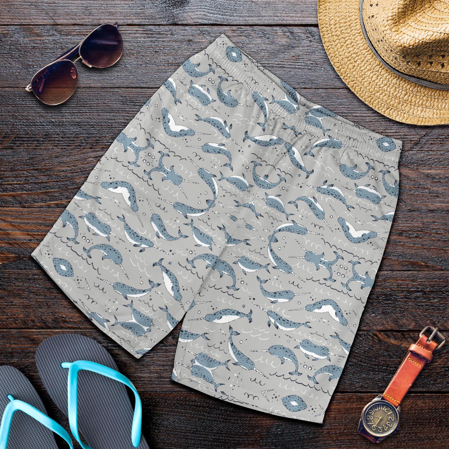 Narwhal Pattern Print Mens Shorts-JTAMIGO.COM