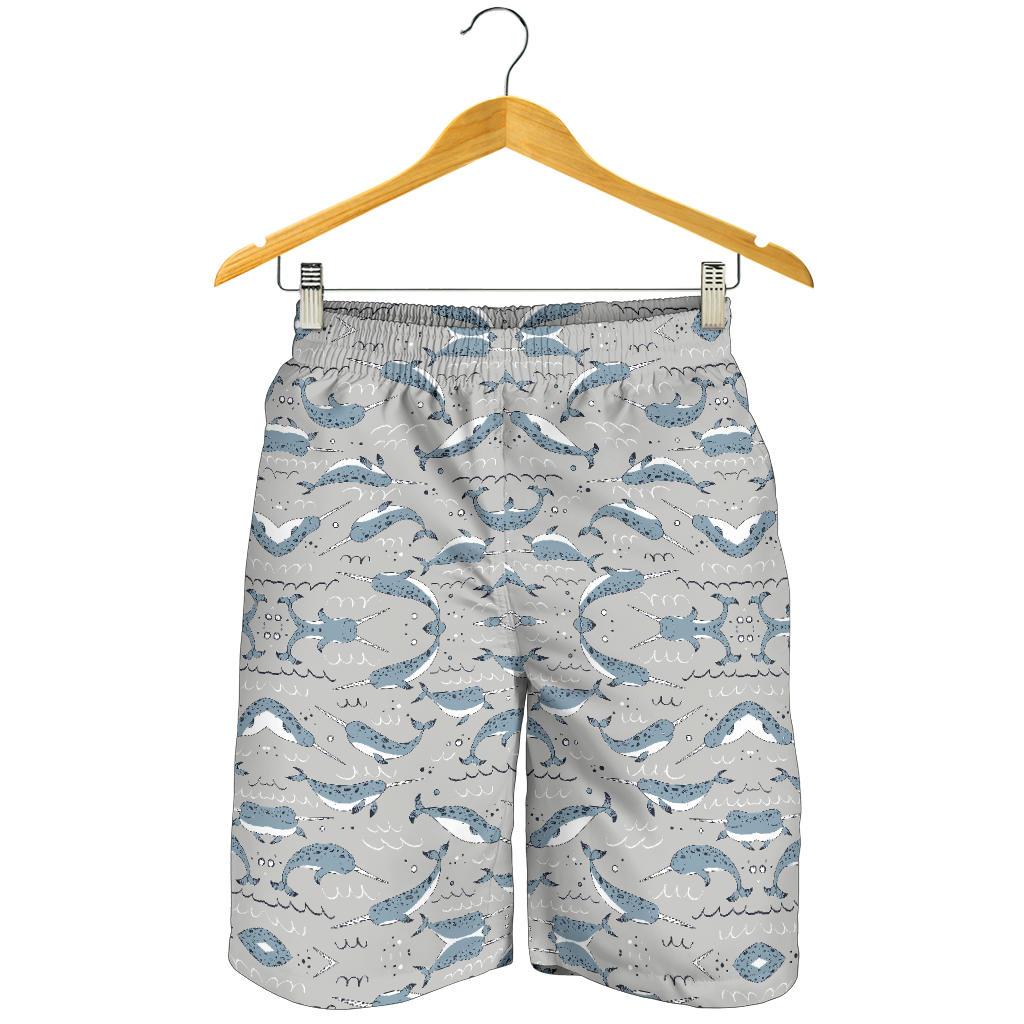 Narwhal Pattern Print Mens Shorts-JTAMIGO.COM