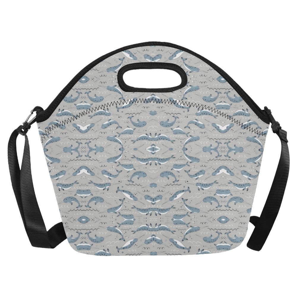 Narwhal Pattern Print Neoprene Lunch Bag (Model 1669)(Large)-JTAMIGO.COM