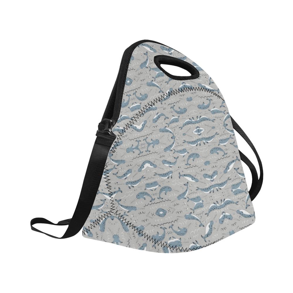 Narwhal Pattern Print Neoprene Lunch Bag (Model 1669)(Large)-JTAMIGO.COM
