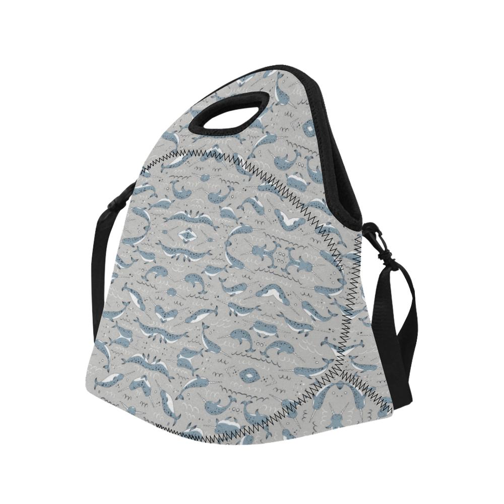 Narwhal Pattern Print Neoprene Lunch Bag (Model 1669)(Large)-JTAMIGO.COM