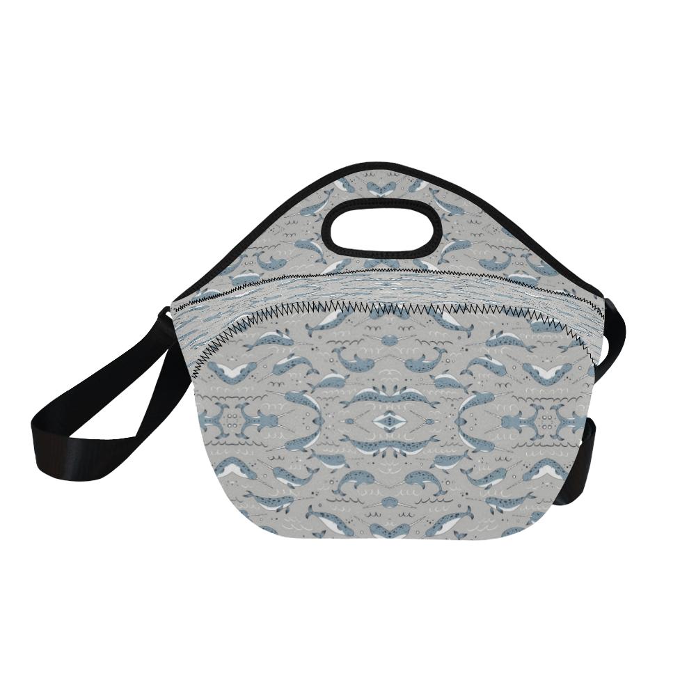 Narwhal Pattern Print Neoprene Lunch Bag (Model 1669)(Large)-JTAMIGO.COM